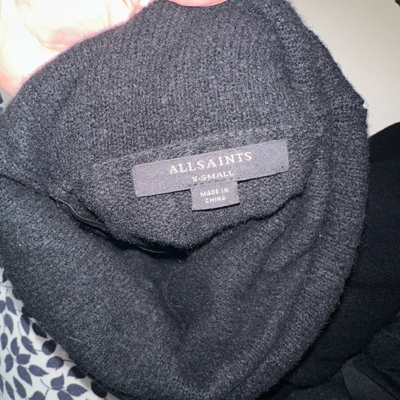 All Saints Black Tula Wool Blend Turtleneck Chunky Knit W/Mesh Skirt Dress XS - Picture 13 of 16